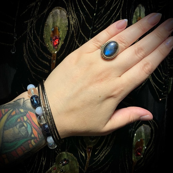 Glowing Labradorite Sterling Silver Ring 925 Vintage - Picture 3 of 15